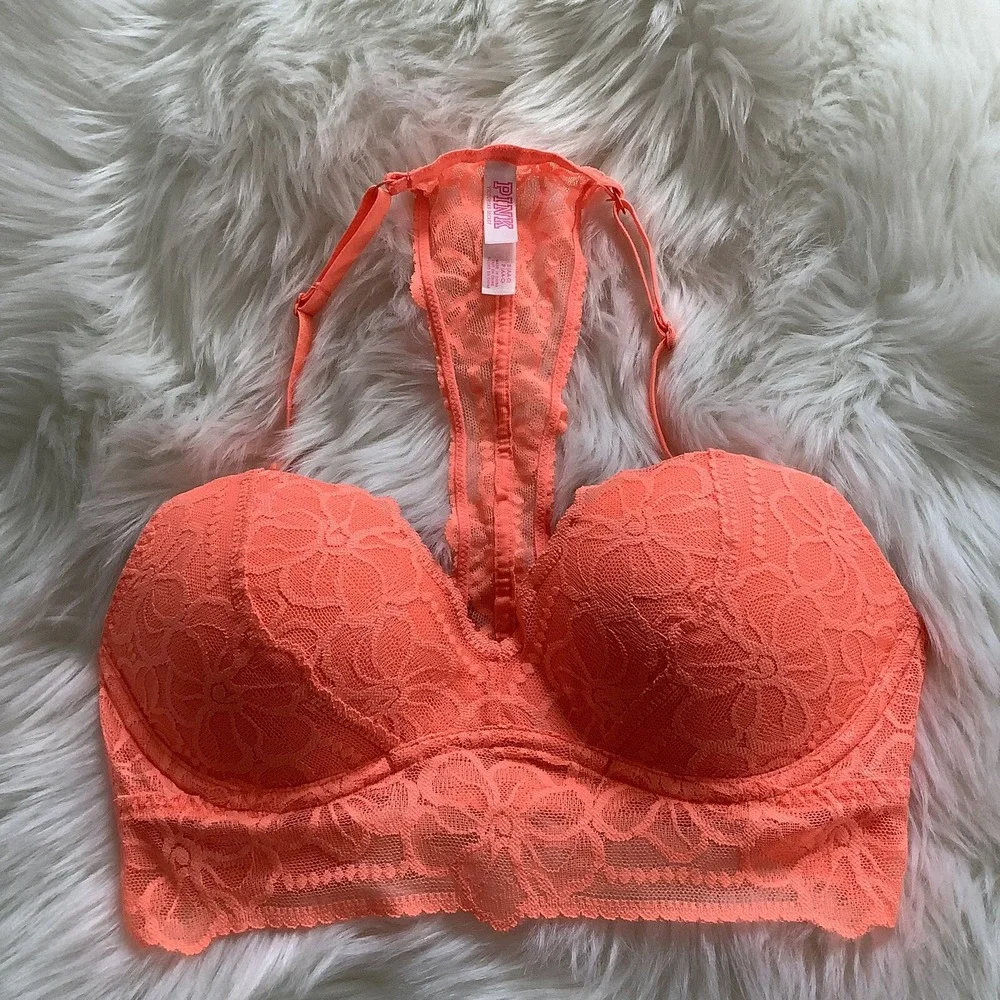 PINK by Victoria Secret Small Orange Push Up Lace Pigeonnant Bra 346678-4br - Picture 2 of 9